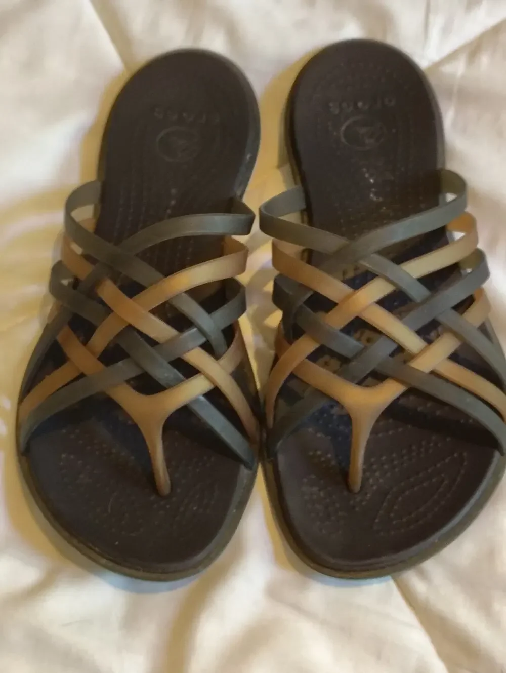 Crocs Isabella Huarache Strappy Jelly Sandals Brown Tan W8